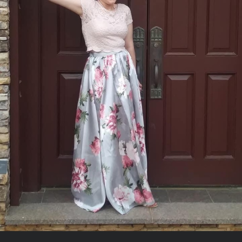 Speechless Floral maxi two piece silver and Pink dress